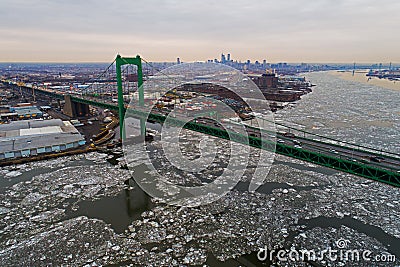 Aerial View of Frozen Delaware River Philadelphia Editorial Stock Photo