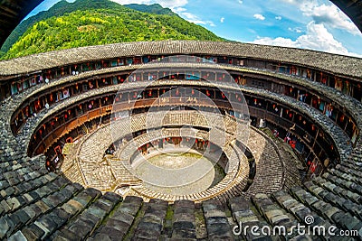 Aerial view of fujian tulou hakka roundhouse Stock Photo