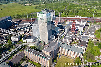 Aerial view of Functional coal mine shaft named OKD Darkov COVID19 - KARVINA, CZECH REPUBLIC, MAY 28, 2020 Editorial Stock Photo
