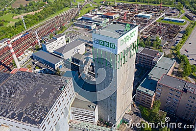 Aerial view of Functional coal mine shaft named OKD Darkov COVID19 - KARVINA, CZECH REPUBLIC, MAY 28, 2020 Editorial Stock Photo