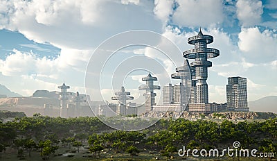 Aerial view of Futuristic City Stock Photo