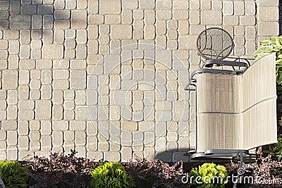 Aerial View of Garden Paver Patio Stock Photo