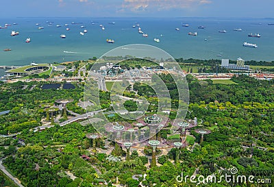 Aerial view of Gardens by the Bay in Singapore Editorial Stock Photo