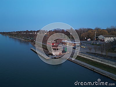 Aerial view of a Gazebo structure in Niawanda Park, overlooking the Niagara River Editorial Stock Photo
