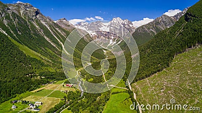 Aerial view on Geiranger fjord in More og Romsdal county in Norway famous for his beautiful boattrip through the fjord Stock Photo