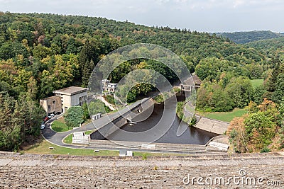 Gileppe dam in Belgium with power plant for hydroelectricity energy Stock Photo