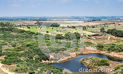 Aerial view on golf course and pond at Arsuf Stock Photo