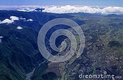 Aerial view of gorge and Cafres plain Stock Photo