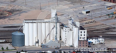A cluster of high capacity grain elevators. Stock Photo