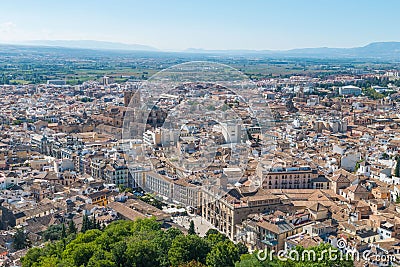 Aerial view of Granada Cathedral and city of Granada Stock Photo