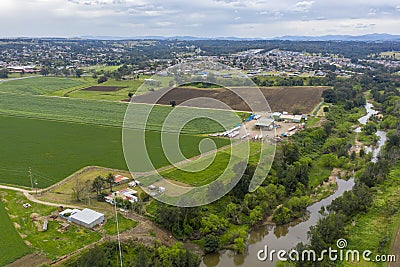 Aerial view of green farmland in regional New South Wales in Australia Stock Photo