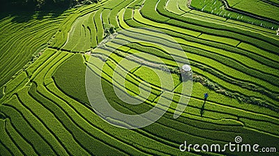 Aerial view of green fields and Rural scenery, farmland in rural, Sunny morning, spring summer season Stock Photo