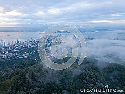 Aerial view green forest in sea cloud morning Stock Photo