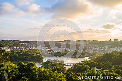 Aerial view of green grass lake in hsinchu, taiwan Stock Photo