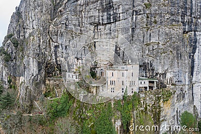 Aerial view of the Grotto of Maria Magdalena in France, Plan D`Aups, the massif St.Baum, holy fragrance, famous place Stock Photo