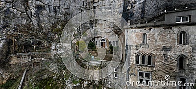 Aerial view of the Grotto of Maria Magdalena in France, Plan D`Aups, the massif St.Baum, holy fragrance, famous place Stock Photo