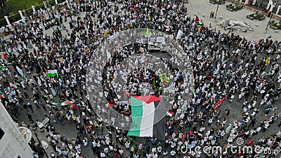 aerial view, a group of demonstrators in Zero km Yogyakarta who want the state of Palestine to be free from Israeli occupation. Editorial Stock Photo