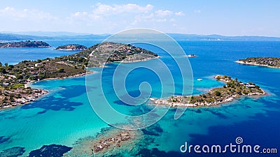 Aerial view of group of islands in blue sea Stock Photo