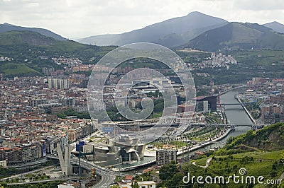 Aerial view of the Guggenheim Museum of Contemporary Art of Bilbao (Bilbo) located on the North Coast of Spain in the Basque Editorial Stock Photo