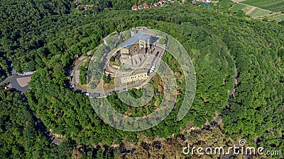 Aerial view of Hambach castle surrounded by dense trees Stock Photo