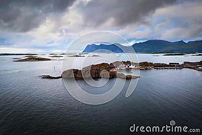 Aerial view of the Hamn i Senja village located on the Senja Island in Norway Stock Photo