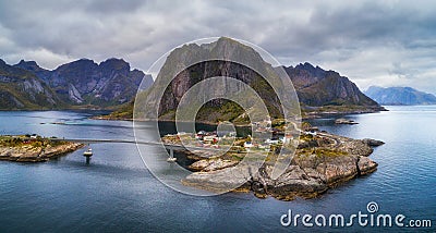 Aerial view of Hamnoy fishing village in Norway Stock Photo