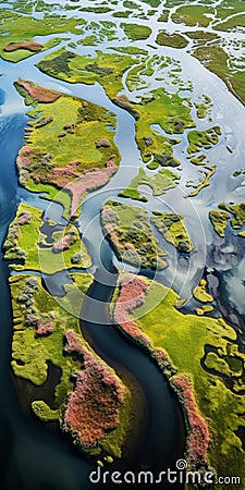 Tranquil Aerial View Of Vibrant Marshland: A Still Life Photography Stock Photo