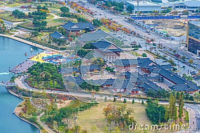 Aerial view of Hanok village at Songdo Central park at Incheon, Republic of Korea Editorial Stock Photo