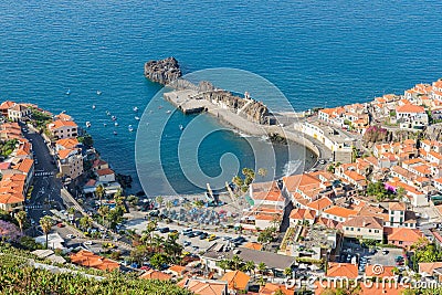 Aerial view harbor of Camara do Lobos at Madeira Island Stock Photo