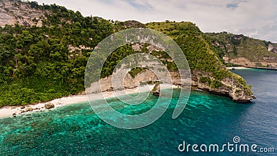 Aerial view on hardly accessible deserted Suwehan beach. Stock Photo