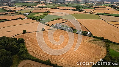 Aerial view. Harvested fields and farms. county Laois. Ireland Stock Photo