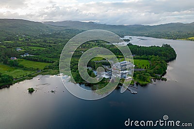 Aerial view of Harveys point hotel on lough eske lake in Donegal, Ireland Editorial Stock Photo