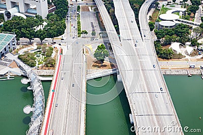 aerial view of Helix bridge and traffic Singapore Editorial Stock Photo