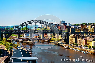 Aerial view of the High Level Bridge in Newcastle upon Tyne, UK Stock Photo