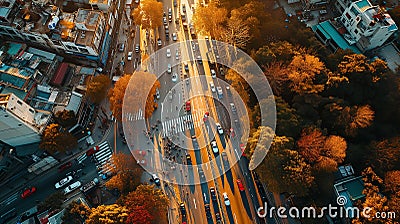 Aerial view highway road intersection at night for transportation, distribution or traffic background. Traffic jam urban city Stock Photo