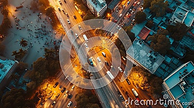 Aerial view highway road intersection at night for transportation, distribution or traffic background. Traffic jam urban city Stock Photo