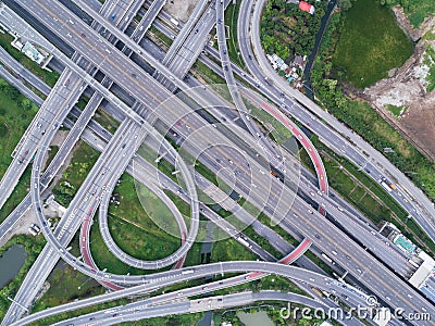 Aerial view highway road network connection or intersection for import export or transportation concept Stock Photo