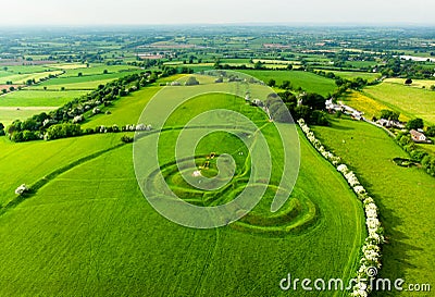 Aerial view of the Hill of Tara, an archaeological complex, containing a number of ancient monuments, County Meath, Ireland Stock Photo