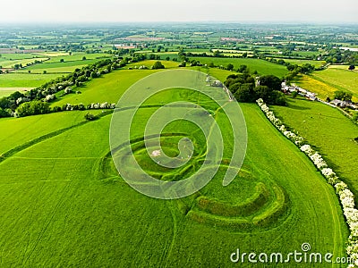 Aerial view of the Hill of Tara, an archaeological complex, containing a number of ancient monuments, County Meath, Ireland Stock Photo