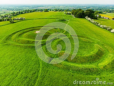 Aerial view of the Hill of Tara, an archaeological complex, containing a number of ancient monuments used as the seat of the High Stock Photo