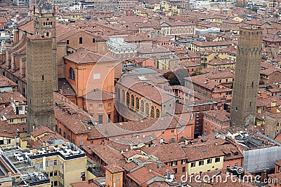 Aerial view of the historic center of Bologna Editorial Stock Photo