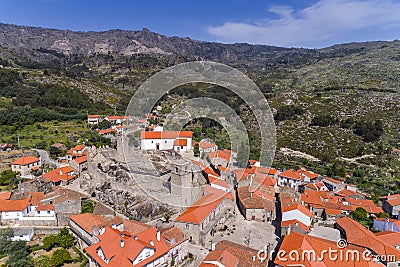 Aerial view of the historic village of Castelo Novo in Portugal; Stock Photo