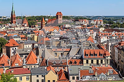 Aerial view of historical buildings of medieval town Torun, Poland. August 2019 Stock Photo