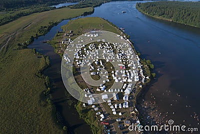 Aerial view of the historical reenactors camp. Venue of the historical festival Epic Coast - 2022 Editorial Stock Photo