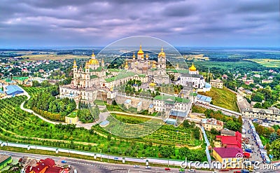 Aerial view of Holy Dormition Pochayiv Lavra, an Orthodox monastery in Ternopil Oblast of Ukraine Stock Photo