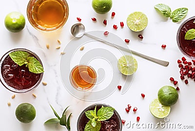 Aerial view of homemade summer drinks Stock Photo