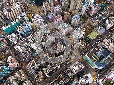 Aerial view of Hong Kong apartments in cityscape background, Sham Shui Po District. Residential district in smart city in Asia. T Stock Photo