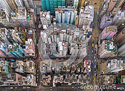 Aerial view of Hong Kong apartments in cityscape background, Sham Shui Po District. Residential district in smart city in Asia. T Stock Photo