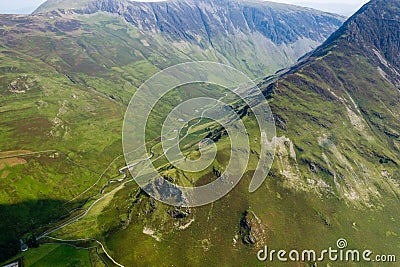 Aerial view of the Honister pass near Buttermere Stock Photo