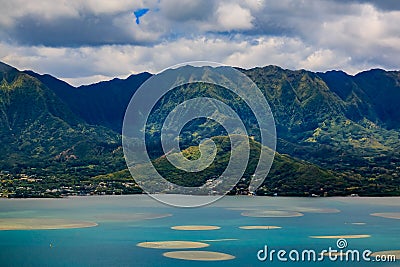 Aerial view Honolulu coastline in Hawaii from a helicopter Stock Photo